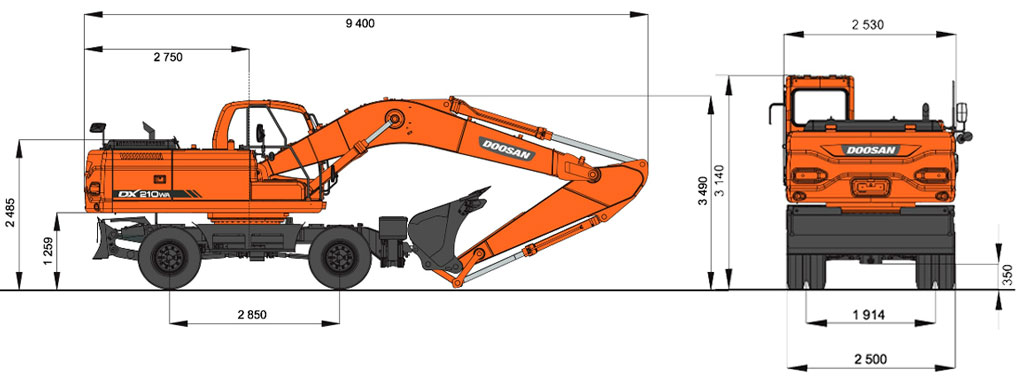 Схема Колесный экскаватор Develon (Doosan) DX210WA